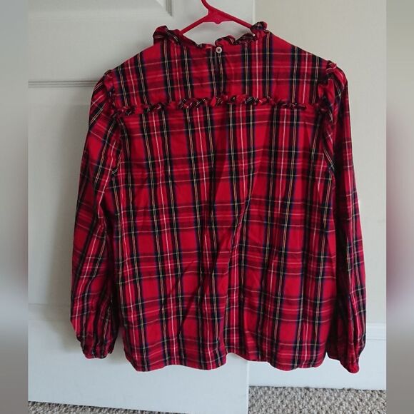 J. Crew Tartan cotton poplin top with ruffles size Small - Picture 2 of 12